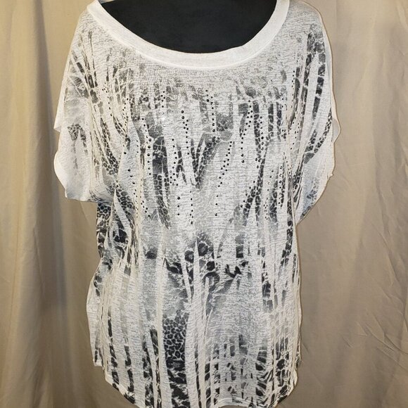 Women's Express White and Black Graphic Sheer Short Sleeve Tee - M - Picture 1 of 5
